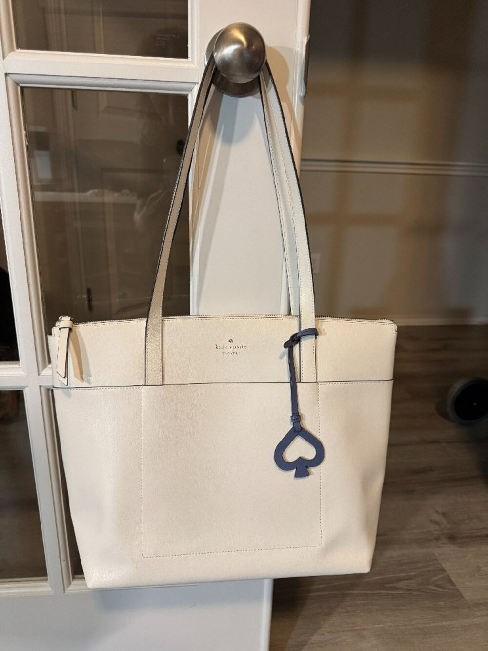 Kate Spade Outlet Patrice Optic White Leather with Blue interior tote